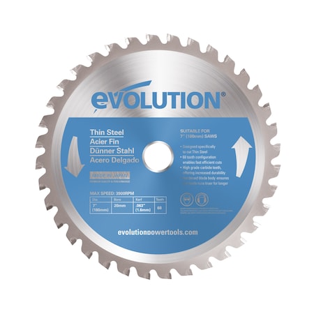 Evolution 7" Thin Steel Cutting Blade, 20mm Arbor 180BLADETS